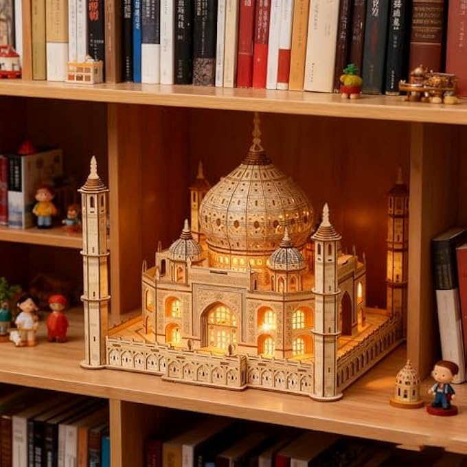 3D WOODEN PUZZLE MODEL KITS FOR ADULTS, DIY TAJ MAHAL WOODEN MODEL WITH LED LIGHT FOR SELF-ASSEMBLY, MECHANICAL CONSTRUCTION CRAFT KIT, CRAFTS, BRAIN TEASER - Image 3